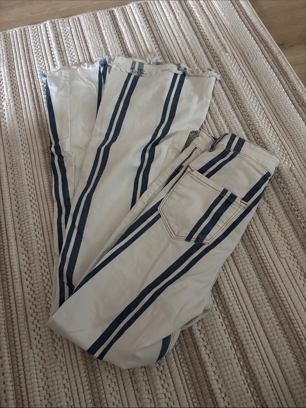 Cello Cream Wide Leg Jeans with Blue Stripes